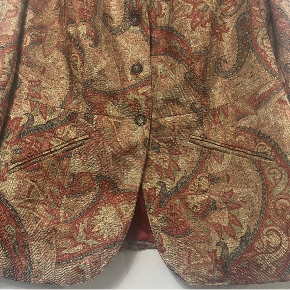 Coldwater Creek Jacket Button Up Mandarin Collar Retro Print Pockets Lined - Picture 5 of 8